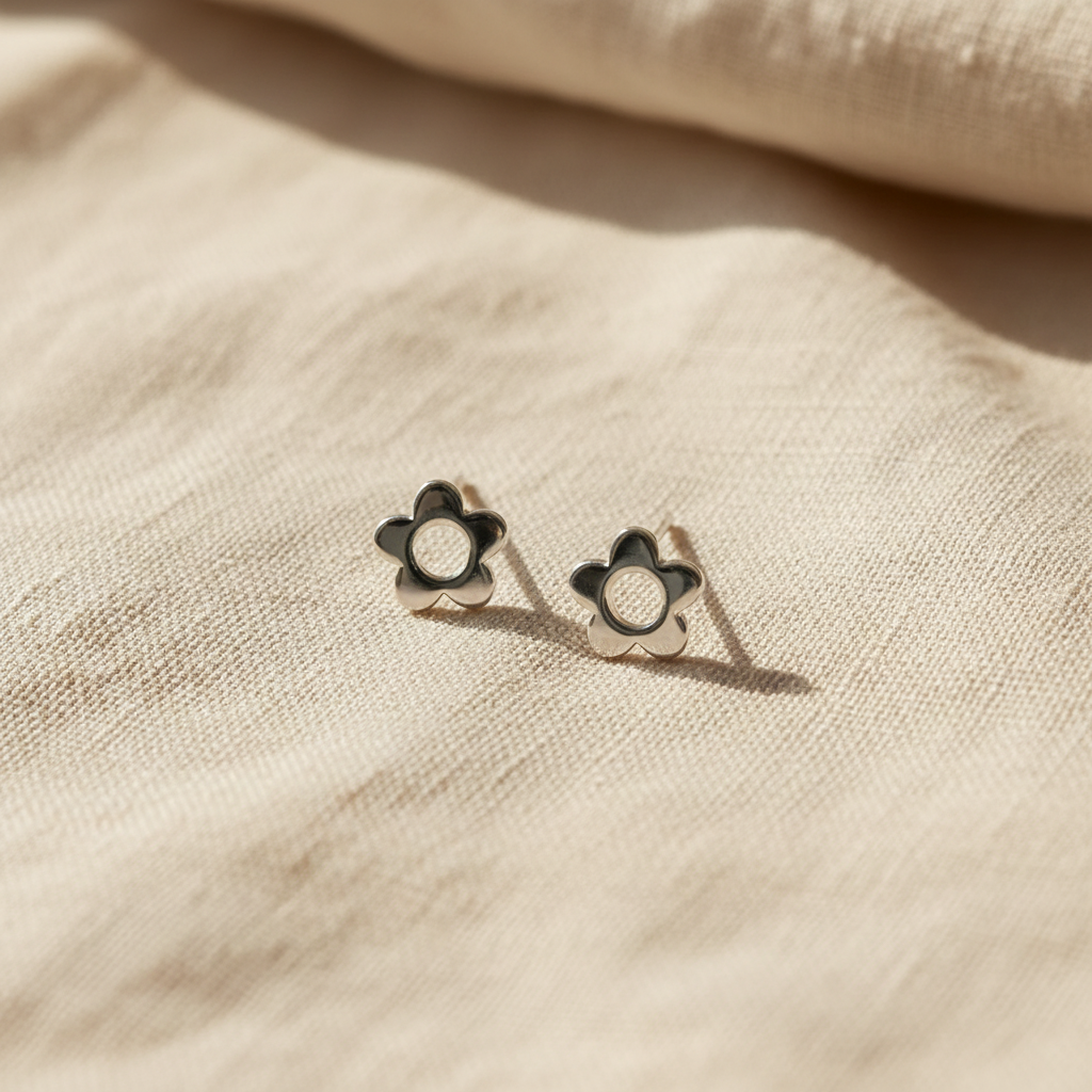Minimalist 925 Sterling Silver Flower Stud Earrings – Dainty Everyday Floral Jewelry