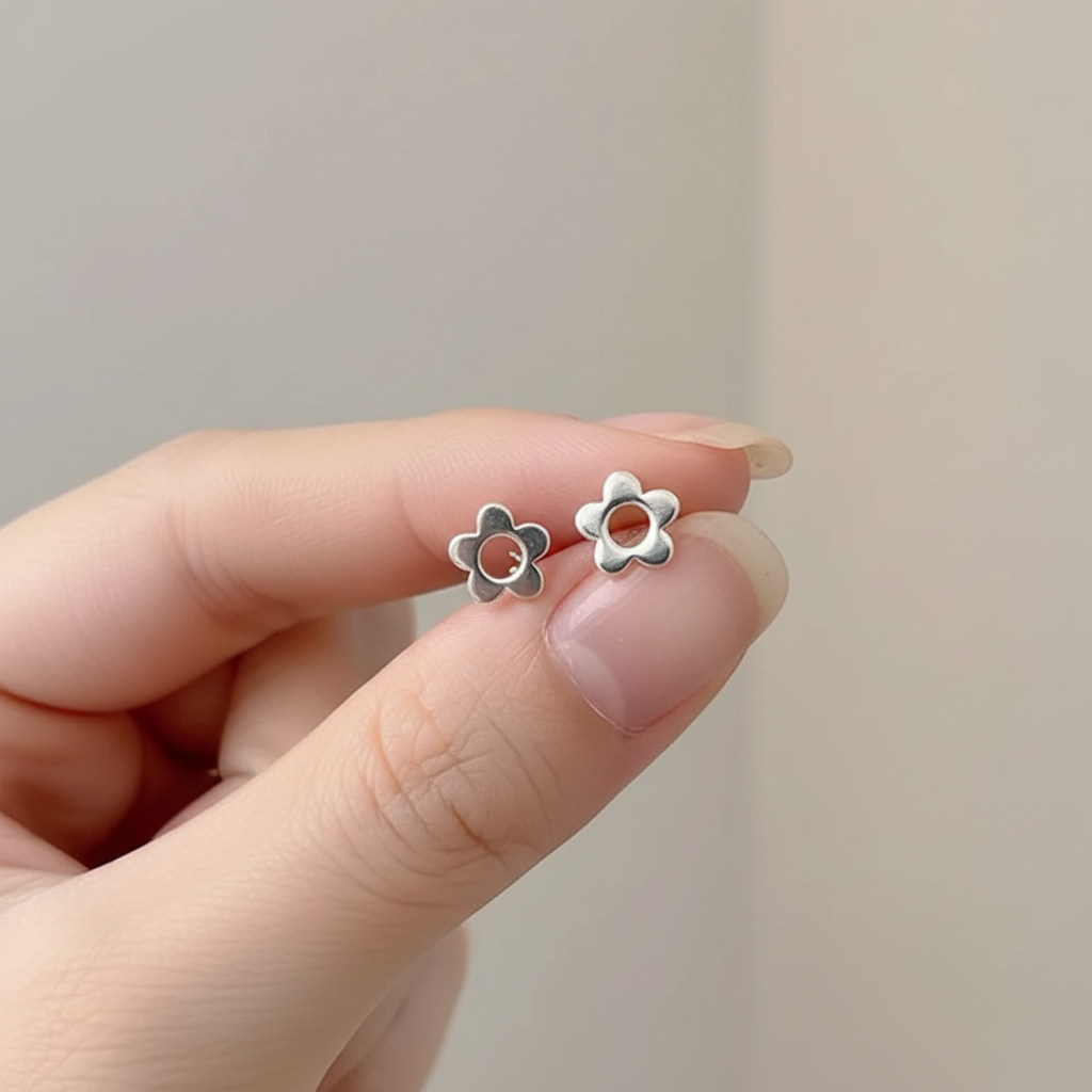Minimalist 925 Sterling Silver Flower Stud Earrings – Dainty Everyday Floral Jewelry